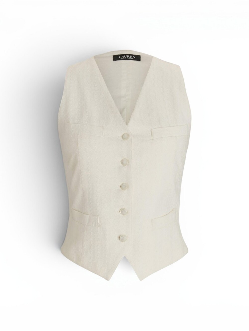 Lauren Ralph Lauren Cotton Canvas Cream Tailored Button-Front Bodysuit Vest